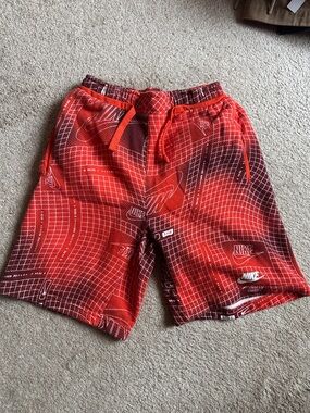 Nike Red and Maroon Grid-Print Athletic Shorts